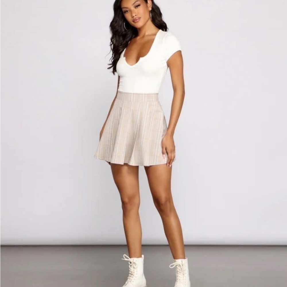 Windsor Beige Plaid A-Line Skirt